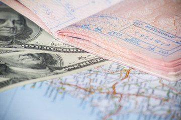 Obraz na płótnie Canvas Visa, pasport, travelling, map, booking