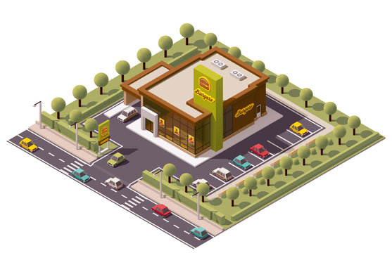 Vector Isometric Fast Food Restaurant