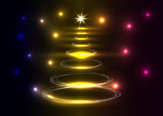 Vector illustration of a Christmas tree on a dark background