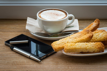 Business work place with cup of coffee