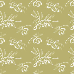 Seamless pattern withhand drawn olive branches