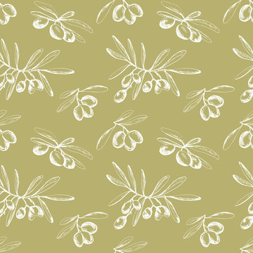 Seamless pattern withhand drawn olive branches