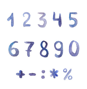 Hand written blue watercolor numbers