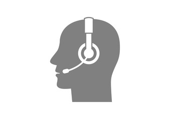 Head with headphones on white background
