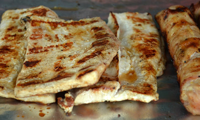 Tasty  pork meat on the grill, street food
