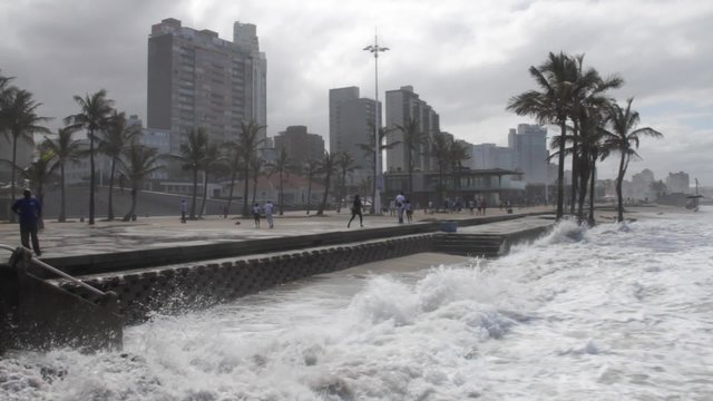 Climate Crisis Impact: Durban Beach Promenade Barrier Wall Breached by Storm Surge and Turbulent Sea , October 18, 2014