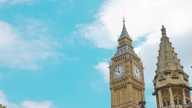 Big Ben clock tower, copy space on blue sky