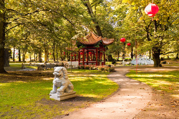 Fototapeta premium Chinese garden in Lazienki park (Royal Baths park), Warsaw