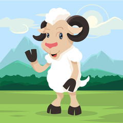 Fototapeta na wymiar Sheep say hello! Vector cartoon illustration