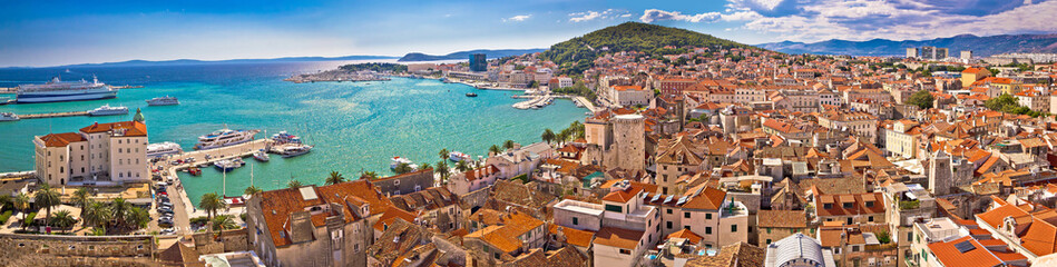 Split waterfront aerial panoramic view - obrazy, fototapety, plakaty