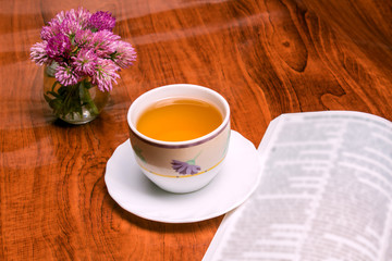 cup of hot tea in cold weather