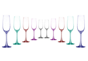 color full wine glass set on white background