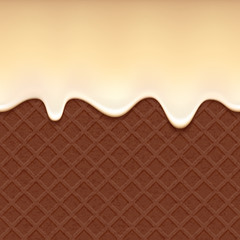 Chocolate wafer and flowing vanilla cream - vector background.