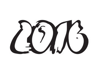 2016 New Year's hand drawn black and white background