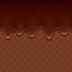 Chocolate wafer and flowing chocolate - vector background.