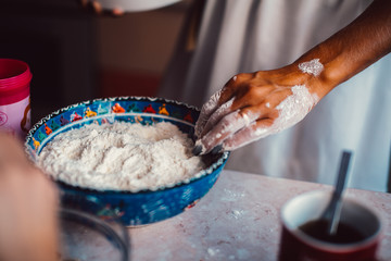 Hands in flour