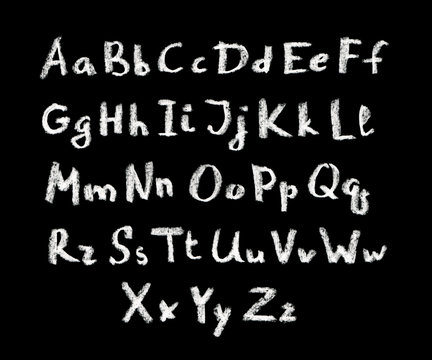 Chalk hand written font of english alphabet on blackboard