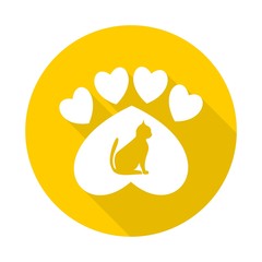 Paw Sign, Cat, Heart with long shadow - illustration