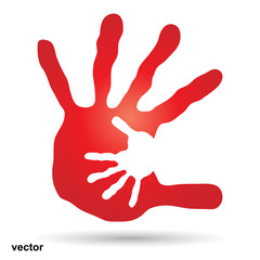Vector conceptual mother and red child hand print isolated