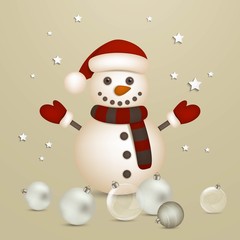 Vector Illustration of a Decorative Christmas Background with Snowman
