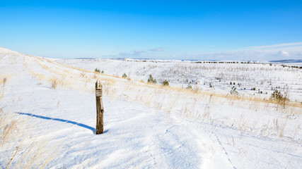 Panoramic view of the snow-covered hills