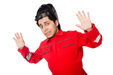 Funny welder isolated on white