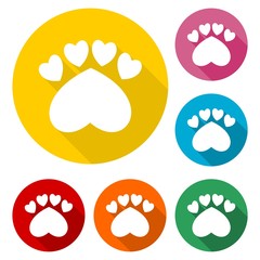 Paw and heart shape with long shadow set - Illustration
