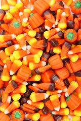 Halloween candy corns background, close up