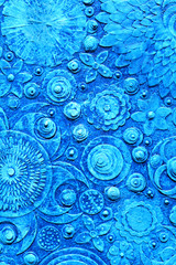 Abstract oil painting of blue mixed summer flowers, pattern with tropical floral surface, embossing ,carving and  3d print.