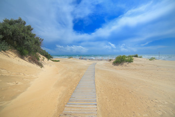 Sea sand dunes with path beach Anapa Russia