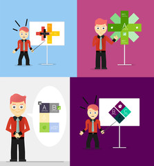 Young businessman presents his modern option infographic diagram