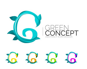 Set of abstract eco plant icons, business logotype nature green