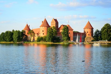Naklejka na ściany i meble Galves lake,Trakai old red bricks castle view