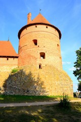 Fototapeta na wymiar Galves lake,Trakai old red bricks castle view