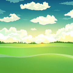 Beautiful country landscape. Vector illustration. vector illustration with country landscape. sky and meadow