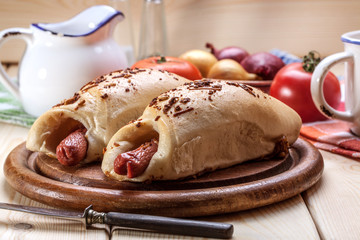 Sausage baked in dough.
