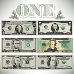 Six detailed, stylized drawings of bills to choose from