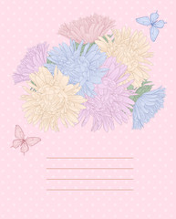 Beautiful background with bouquet flowers and butterflies.