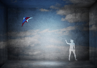 Girl and flying kite