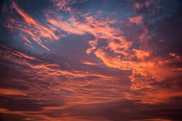 Fiery orange sunset sky