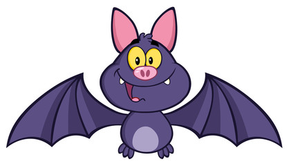 Happy Vampire Bat Cartoon Character Flying