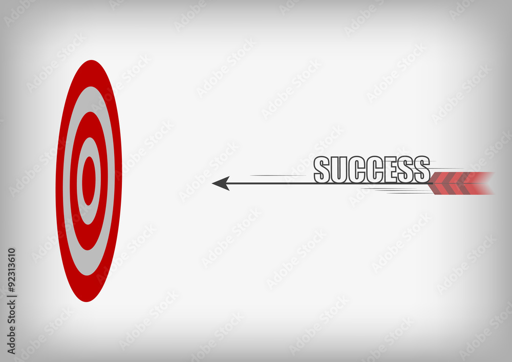 Poster vector : arrow with success and archery target on gray backgroun