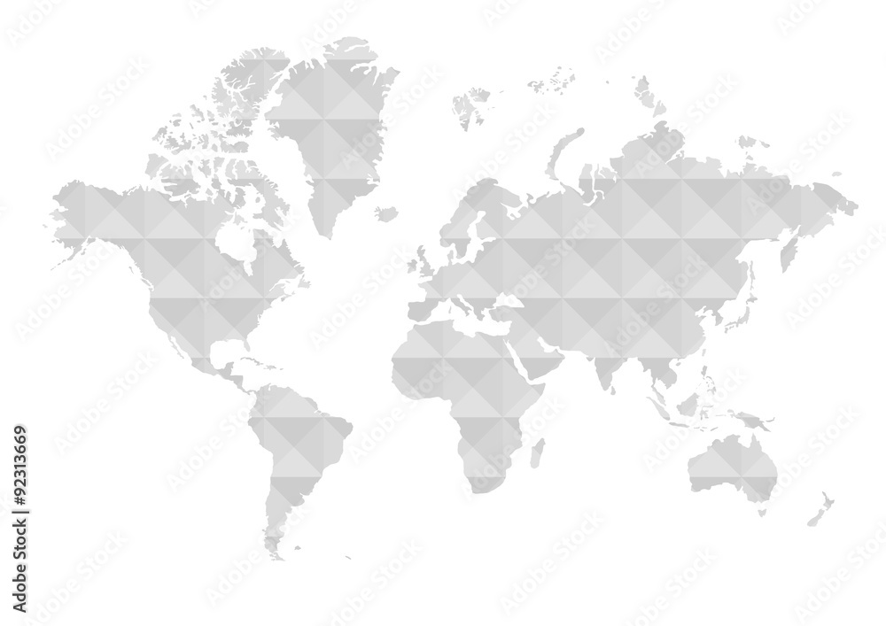 Poster Vector : World map on abstract triangle and square background
