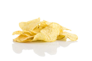 Prepared potato chips snack closeup view