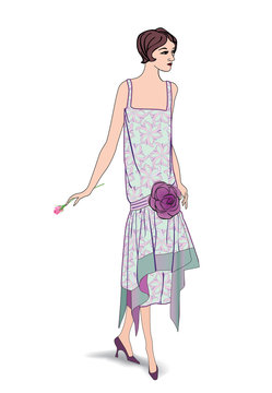 recommend clip art: Fashion dress in retro 1920s style. Pretty woman Flapper girl Retro Fashion Clip Art