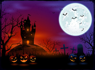 Castle and Halloween pumpkins