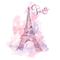 Fototapeta na wymiar Vector watercolor illustration with Eiffel tower
