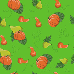 original wallpaper from various pumpkins on a green background