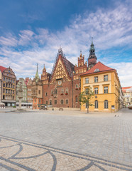 Fototapeta na wymiar Gothic Town Hall in Wroclaw, Poland, early morning.