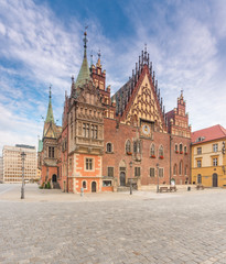 Fototapeta na wymiar Gothic Town Hall in Wroclaw, Poland, early morning.